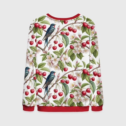 Мужской свитшот 3D с принтом Ласточка в вишневом саду, вид сзади #1