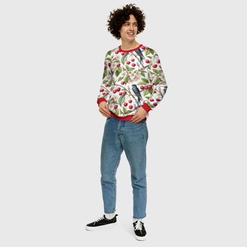 Мужской свитшот 3D с принтом Ласточка в вишневом саду, вид сбоку #3