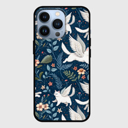 Чехол для iPhone 13 Pro Летающие котики и цветы