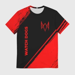 Мужская футболка 3D Watch Dogs - red gradient вертикально