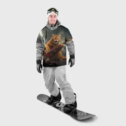 Накидка на куртку 3D Рыжий кот играет рок на электрогитаре под молнией - big pictures
