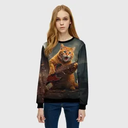 Женский свитшот 3D Рыжий кот играет рок на электрогитаре под молнией - big pictures - фото 2