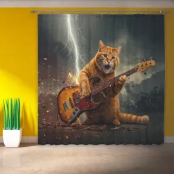 Фотошторы Рыжий кот играет рок на электрогитаре под молнией - big pictures - фото 2