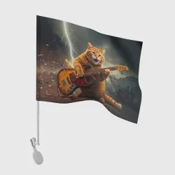 Флаг для автомобиля Рыжий кот играет рок на электрогитаре под молнией - big pictures