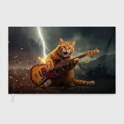 Флаг 3D Рыжий кот играет рок на электрогитаре под молнией - big pictures