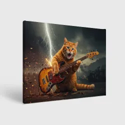 Холст прямоугольный Рыжий кот играет рок на электрогитаре под молнией - big pictures