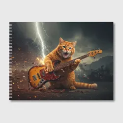 Альбом для рисования Рыжий кот играет рок на электрогитаре под молнией - big pictures
