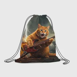 Рюкзак-мешок 3D Рыжий кот играет рок на электрогитаре под молнией - big pictures