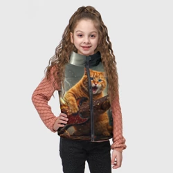 Детский жилет утепленный 3D Рыжий кот играет рок на электрогитаре под молнией - big pictures - фото 2