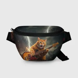 Поясная сумка 3D Рыжий кот играет рок на электрогитаре под молнией - big pictures