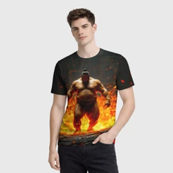 Мужская футболка 3D Сумоист в огне - фото 2