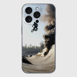 Чехол для iPhone 16 Pro Max силиконовый с защитой камеры Трюк на BMX