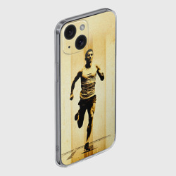 Чехол для iPhone 15 силиконовый с защитой камеры Бегун на бежевом - фото 2