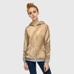 Женская толстовка 3D на молнии Бежевая текстура каменная мрамор  - фото 2