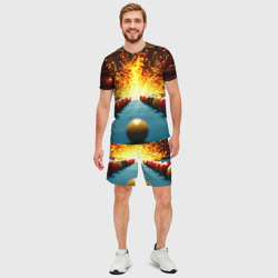 Мужской костюм с шортами 3D Бильярдный стол в огне - фото 2