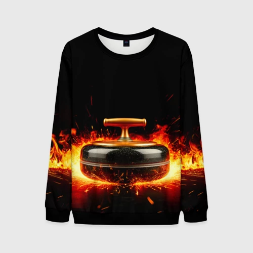 Мужской свитшот 3D с принтом Камень для кёрлинга в огне, вид спереди #2