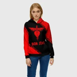 Женская толстовка 3D Bon Jovi - red gradient - фото 2