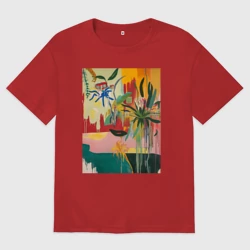 Женская футболка хлопок Oversize Абстрактная тропическая картина