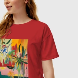 Женская футболка хлопок Oversize Абстрактная тропическая картина - фото 2