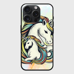 Чехол силиконовый для Apple iPhone 15 Pro матовый Единорог с мамой