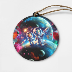 Деревянная игрушка круг Космонавты Том и Джерри в неоновом космосе