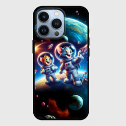 Чехол для iPhone 13 Pro Космонавты Том и Джерри в неоновом космосе