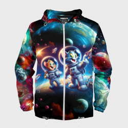 Мужская ветровка 3D Космонавты Том и Джерри в неоновом космосе