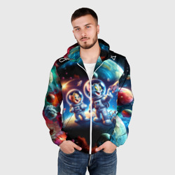 Мужская ветровка 3D Космонавты Том и Джерри в неоновом космосе - фото 2
