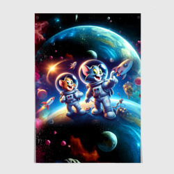 Постер Космонавты Том и Джерри в неоновом космосе