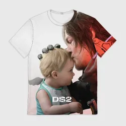 Мужская футболка 3D Сэм и ребенок Death stranding 2 on the beach