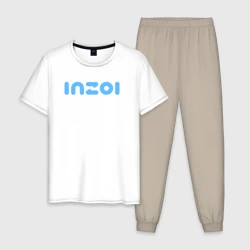 Мужская пижама с белой футболкой хлопок Inzoi голубой логотип