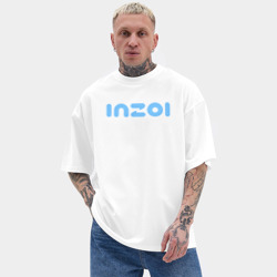 Мужская футболка Oversize хлопок texturе Inzoi голубой логотип - фото 2