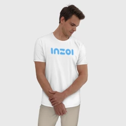 Мужская пижама с белой футболкой хлопок Inzoi голубой логотип - фото 2