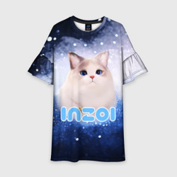 Детское платье 3D Inzoi логотип с белой кошечкой 