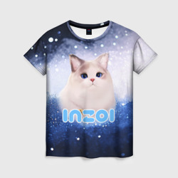 Женская футболка 3D Inzoi логотип с белой кошечкой 