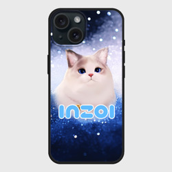 Чехол силиконовый для Apple iPhone 15 матовый Inzoi логотип с белой кошечкой 