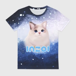 Женская футболка 3D Inzoi логотип с белой кошечкой 