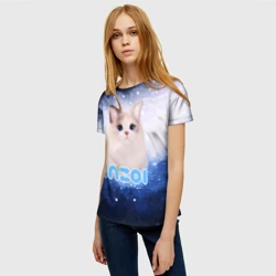 Женская футболка 3D Inzoi логотип с белой кошечкой  - фото 2