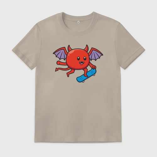 Мужская футболка хлопок с принтом Дьяволёнок скейтер, вид спереди #2