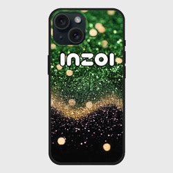 Чехол силиконовый для Apple iPhone 15 матовый Inzoi лого на черно-зеленом фоне