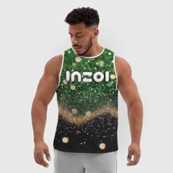 Мужская спортивная майка 3D Inzoi лого на черно-зеленом фоне - фото 2