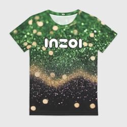 Женская футболка 3D Inzoi лого на черно-зеленом фоне