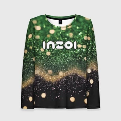 Женский лонгслив 3D Inzoi лого на черно-зеленом фоне