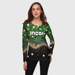 Женский лонгслив 3D Inzoi лого на черно-зеленом фоне - фото 2