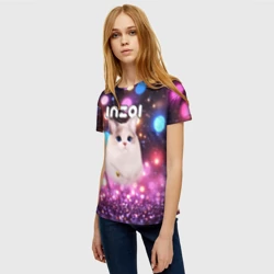 Женская футболка 3D Inzoi кошечка и логотип - фото 2