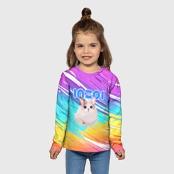 Детский лонгслив 3D Inzoi кошечка на радужном фоне - фото 2