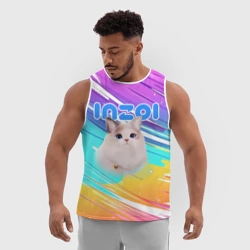 Мужская спортивная майка 3D Inzoi кошечка на радужном фоне - фото 2