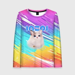 Женский лонгслив 3D Inzoi кошечка на радужном фоне