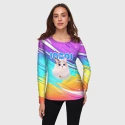 Женский лонгслив 3D Inzoi кошечка на радужном фоне - фото 2
