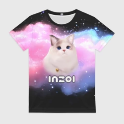 Женская футболка 3D Inzoi логотип и кошечка на облаке 